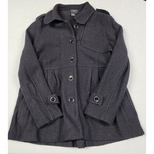 Sandro Sportswear Vintage Y2K Charcoal Gray 100% Wool Pea Coat Jacket Women XL